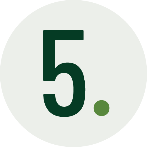 The image displays a large, bold number '5' in dark green with a small green dot situated near the bottom edge, all centered on a white background.