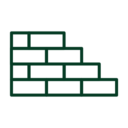 An image that is representative of a wall or bricks icon, characterized by a simple and stylized stack of rectangles arranged to suggest a brick construction.