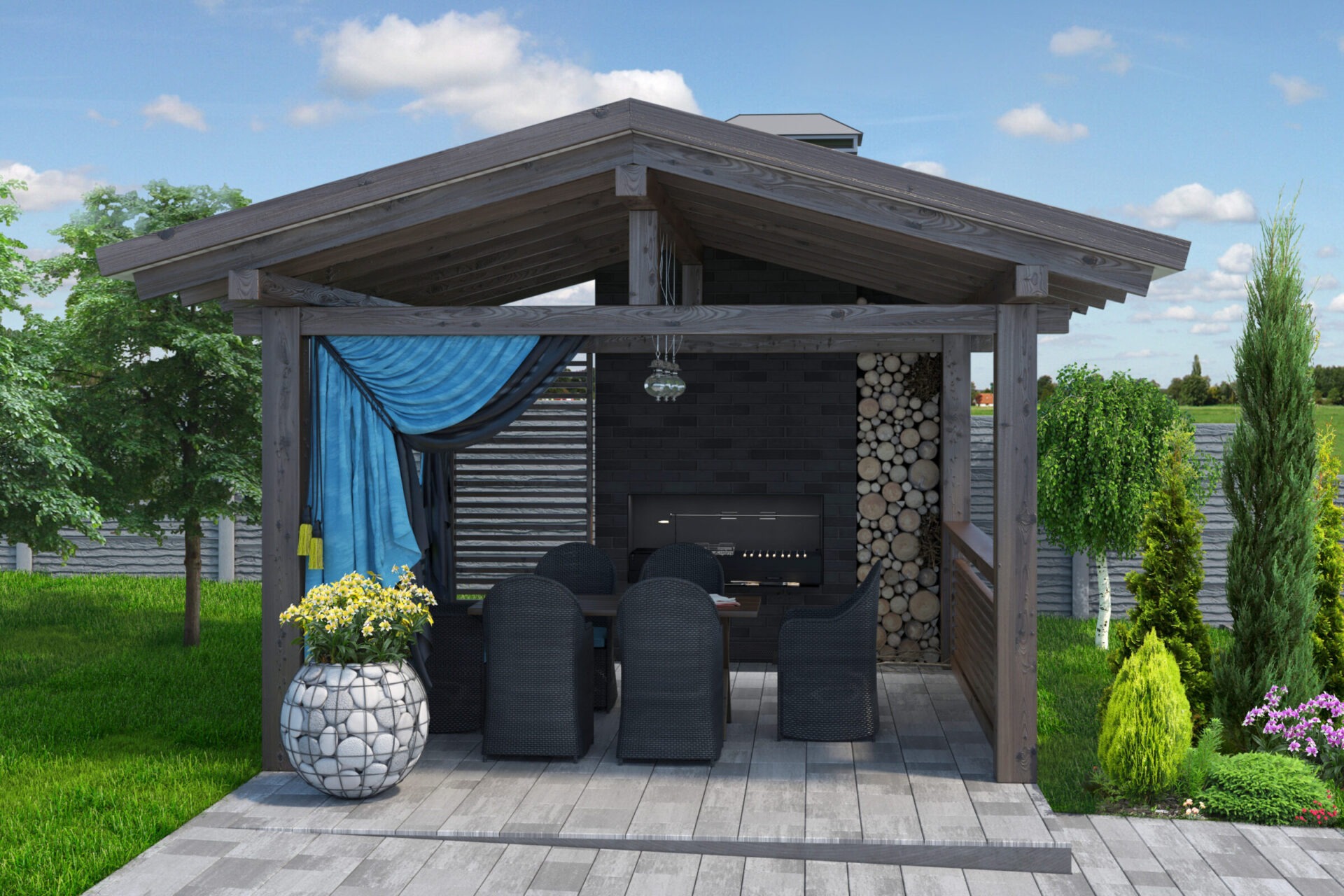 Entertaining backyard beautification, 3D render
